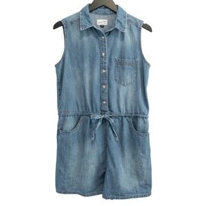 Universal Thread Denim Romper Womens Medium Blue Sleeveless Button Up Summer